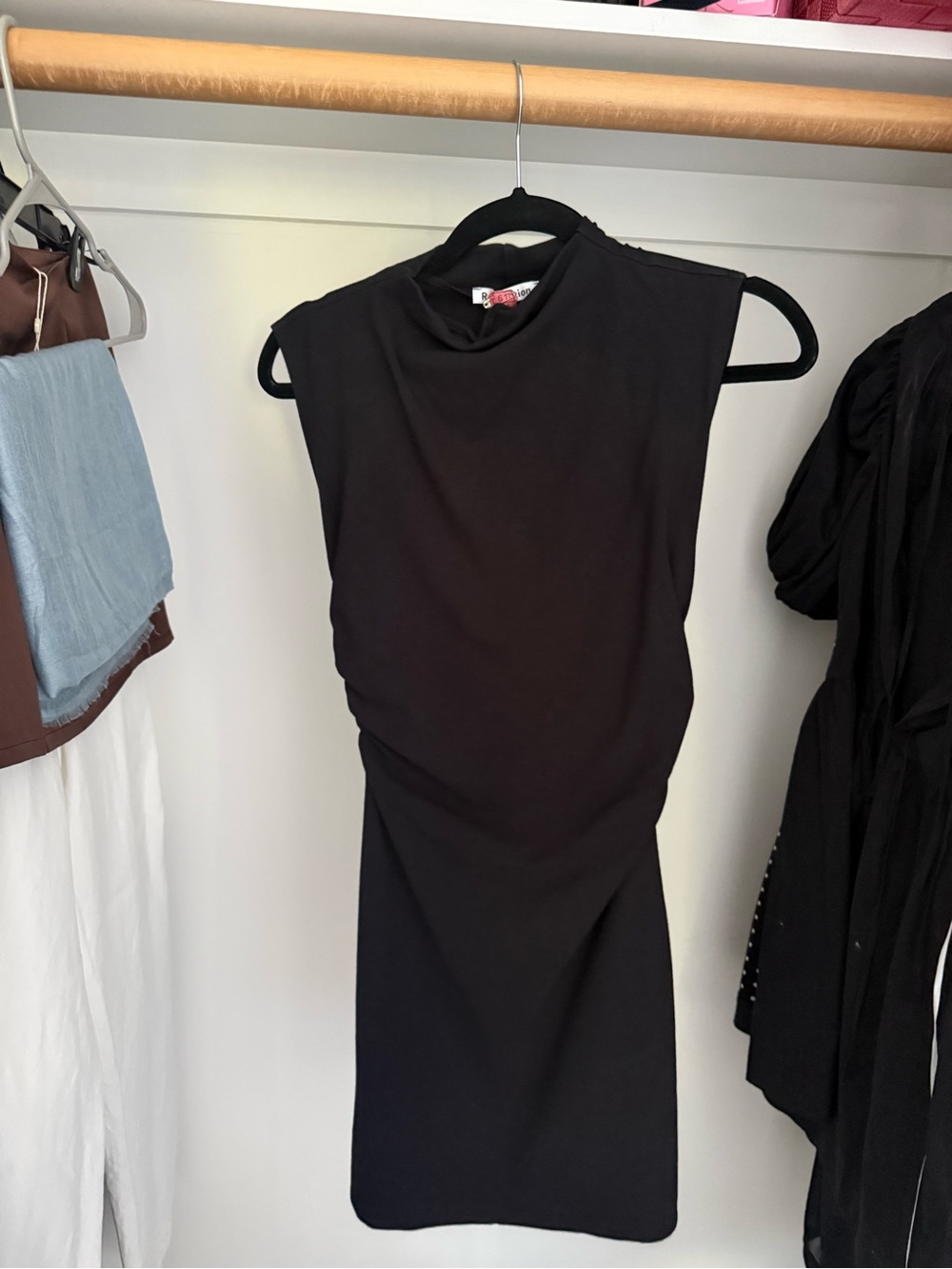 Reformation Black Sleeveless Mock-Neck Mini Dress